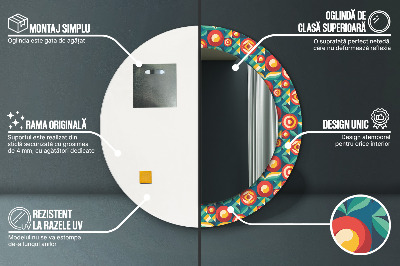 Espelho redondo decorativo Frutas e folhas geométricas