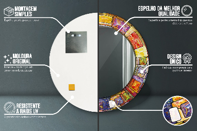 Espelho redondo decorativo Vitrais coloridos