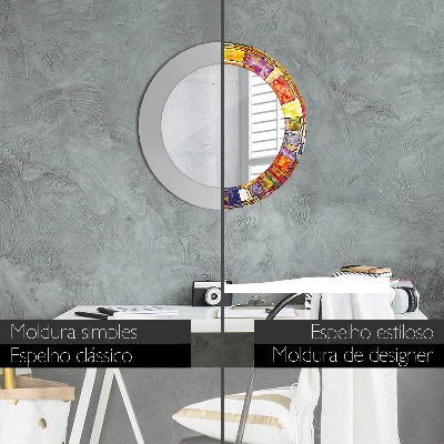 Espelho redondo decorativo Vitrais coloridos