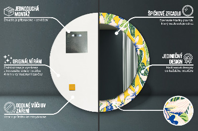 Espelho decorativo redondo Orquídeas azuis e amarelas