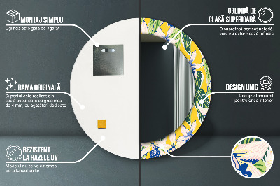 Espelho decorativo redondo Orquídeas azuis e amarelas