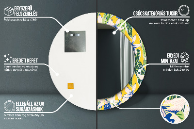 Espelho decorativo redondo Orquídeas azuis e amarelas