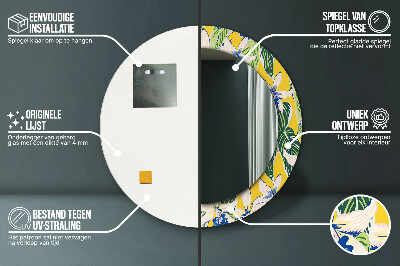 Espelho decorativo redondo Orquídeas azuis e amarelas