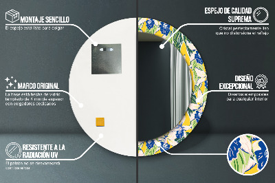 Espelho decorativo redondo Orquídeas azuis e amarelas