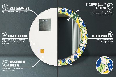 Espelho decorativo redondo Orquídeas azuis e amarelas