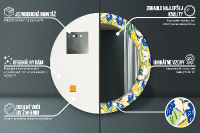 Espelho decorativo redondo Orquídeas azuis e amarelas