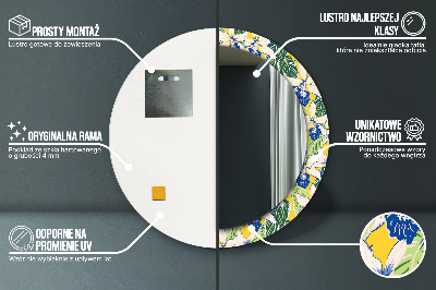 Espelho decorativo redondo Orquídeas azuis e amarelas