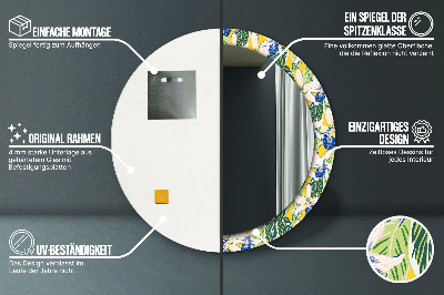 Espelho decorativo redondo Orquídeas azuis e amarelas