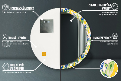 Espelho decorativo redondo Orquídeas azuis e amarelas