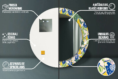 Espelho decorativo redondo Orquídeas azuis e amarelas