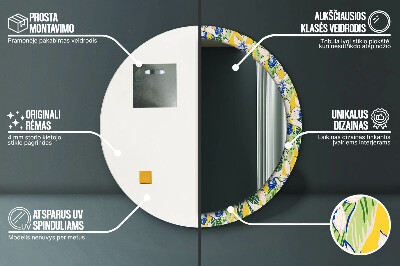 Espelho decorativo redondo Orquídeas azuis e amarelas