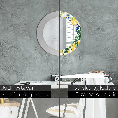 Espelho decorativo redondo Orquídeas azuis e amarelas