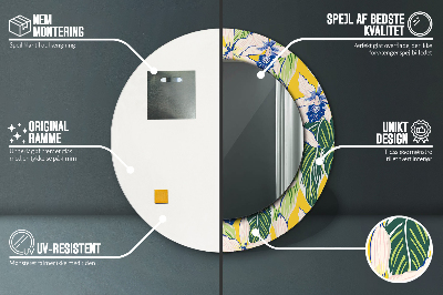 Espelho decorativo redondo Orquídeas azuis e amarelas