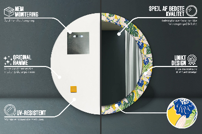 Espelho decorativo redondo Orquídeas azuis e amarelas