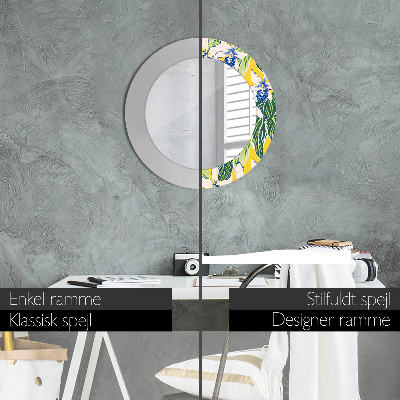 Espelho decorativo redondo Orquídeas azuis e amarelas