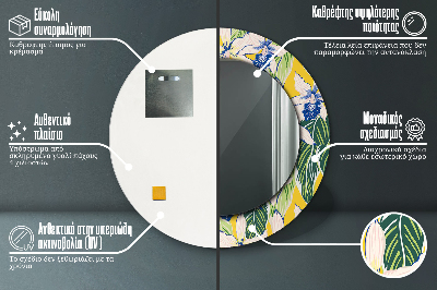 Espelho decorativo redondo Orquídeas azuis e amarelas