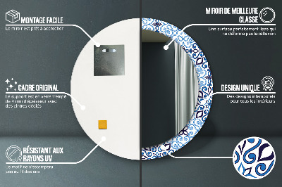 Espelho redondo decorativo Padrão árabe azul