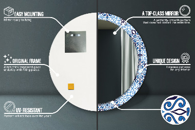 Espelho redondo decorativo Padrão árabe azul