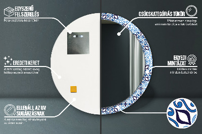 Espelho redondo decorativo Padrão árabe azul