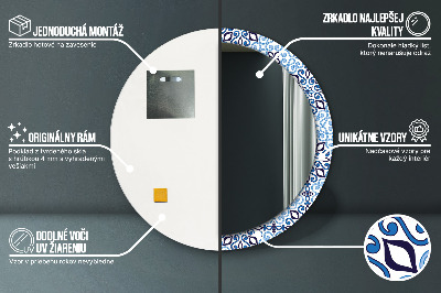 Espelho redondo decorativo Padrão árabe azul