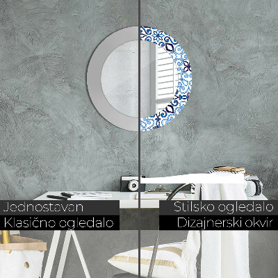 Espelho redondo decorativo Padrão árabe azul
