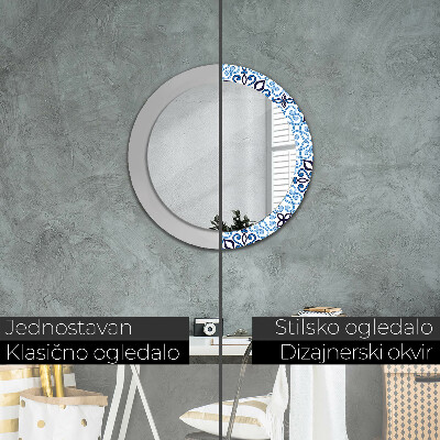Espelho redondo decorativo Padrão árabe azul