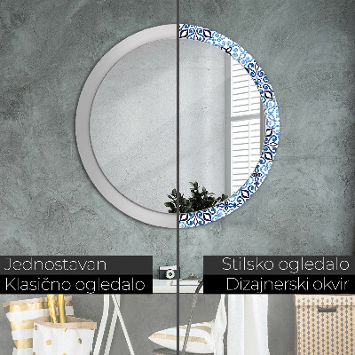 Espelho redondo decorativo Padrão árabe azul