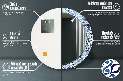 Espelho redondo decorativo Padrão árabe azul