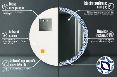 Espelho redondo decorativo Padrão árabe azul