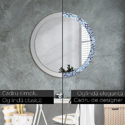 Espelho redondo decorativo Padrão árabe azul