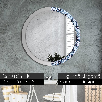 Espelho redondo decorativo Padrão árabe azul