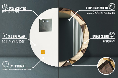 Espelho decorativo redondo Madeira 3D geométrica