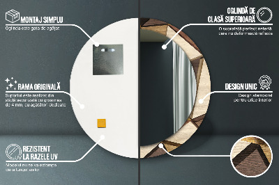 Espelho decorativo redondo Madeira 3D geométrica