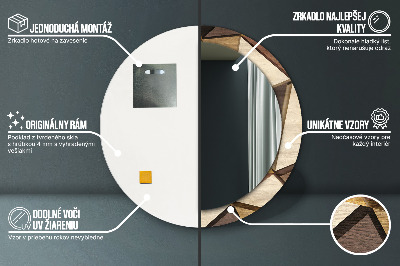 Espelho decorativo redondo Madeira 3D geométrica