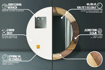 Espelho decorativo redondo Madeira 3D geométrica