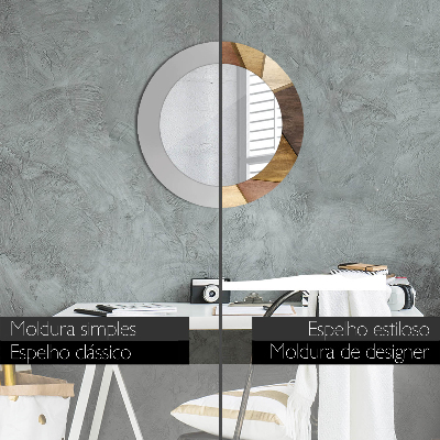 Espelho decorativo redondo Madeira 3D geométrica