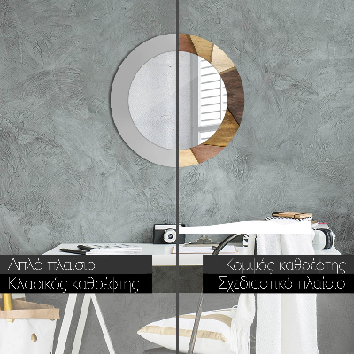 Espelho decorativo redondo Madeira 3D geométrica