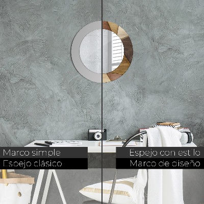 Espelho decorativo redondo Madeira 3D geométrica