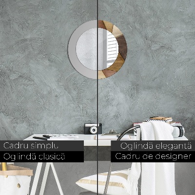Espelho decorativo redondo Madeira 3D geométrica