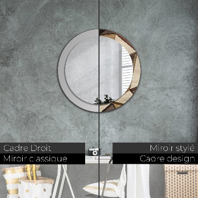 Espelho decorativo redondo Madeira 3D geométrica