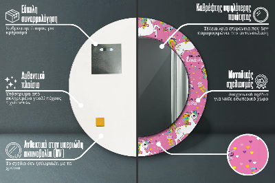 Espelho decorativo redondo unicórnio mágico