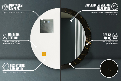 Espelho decorativo redondo Mármore preto
