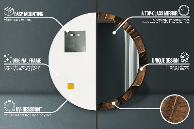 Espelho decorativo redondo Folhas de bananeira marrons