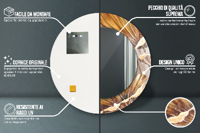 Espelho decorativo redondo Folhas douradas