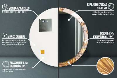 Espelho decorativo redondo Folhas douradas