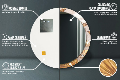 Espelho decorativo redondo Folhas douradas