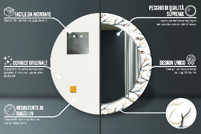 Espelho redondo decorativo Pardais pássaros galhos