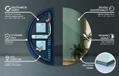 Espelho meia lua com iluminação LED
