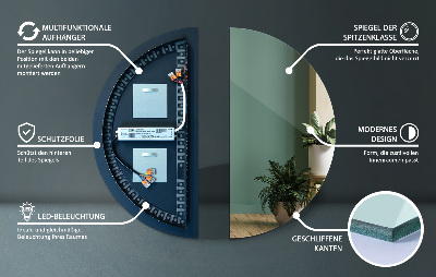 Espelho meia lua com iluminação LED