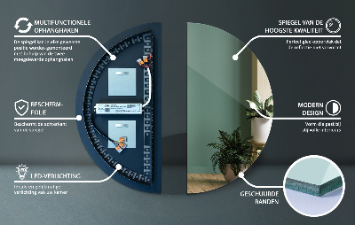 Espelho meia lua com iluminação LED
